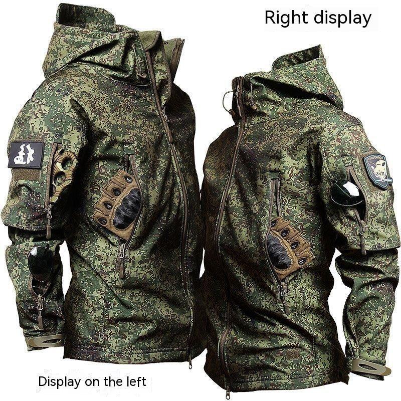 Green men’s camo jacket with charger