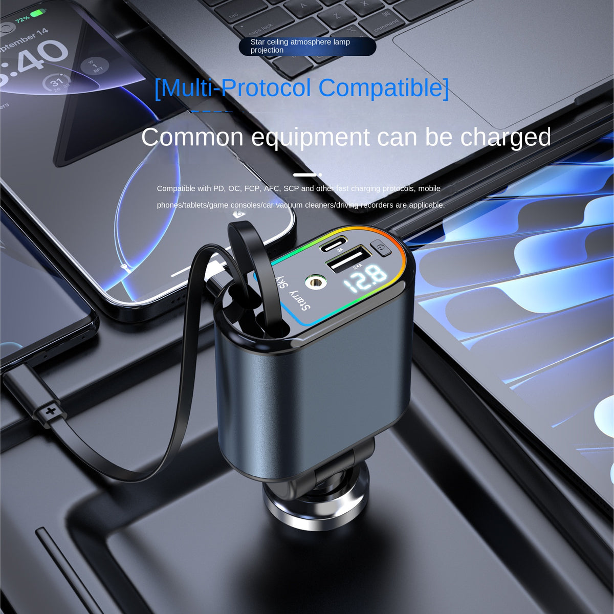 120W Retractable Car Charger – 4-in-1 Fast Charging - Wrapit Store