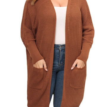 Women's Oversized Knit Cardigan – Open Front with Large Pockets - Wrapit Store
