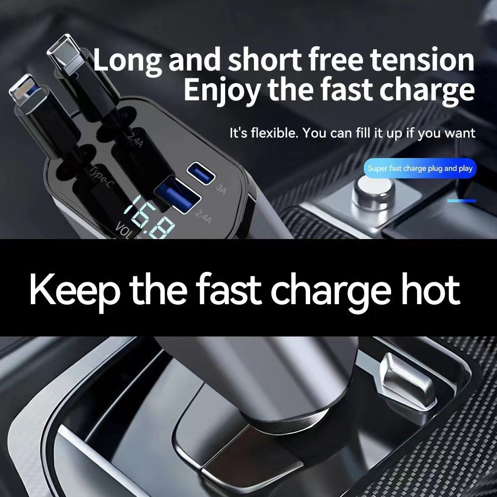 120W Retractable Car Charger – 4-in-1 Fast Charging - Wrapit Store