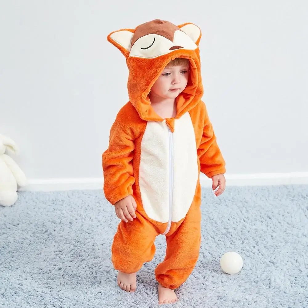 Hooded animal jumpsuit for babies